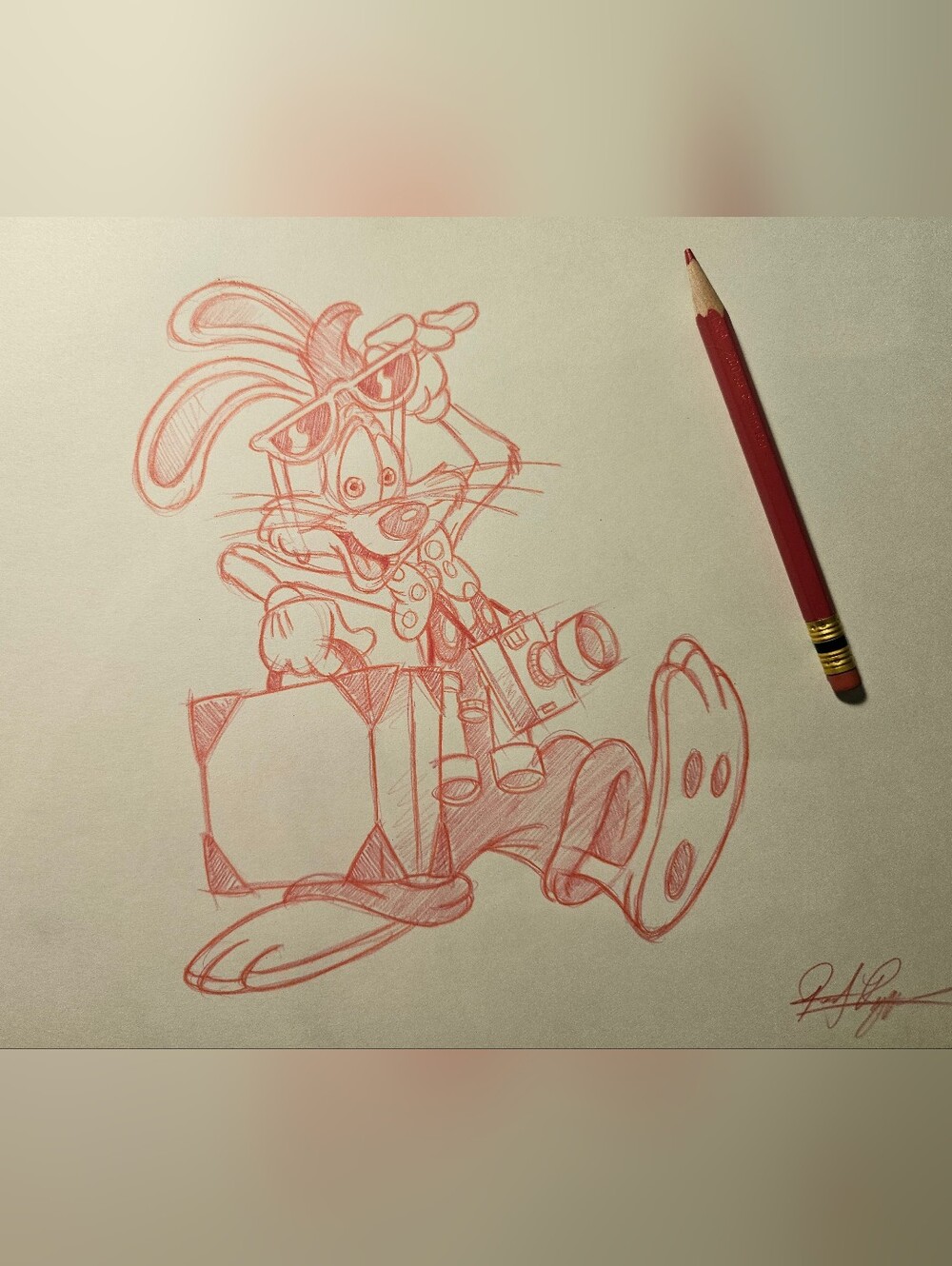 Disney Amblin Roger Rabbit Vacation Drawing/Sketch Animation Art Signed